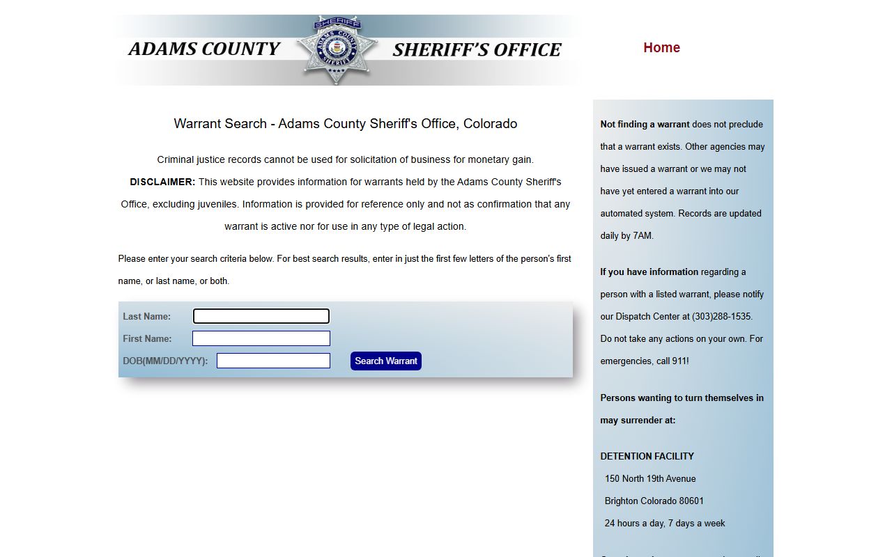 Adams County warrant search database