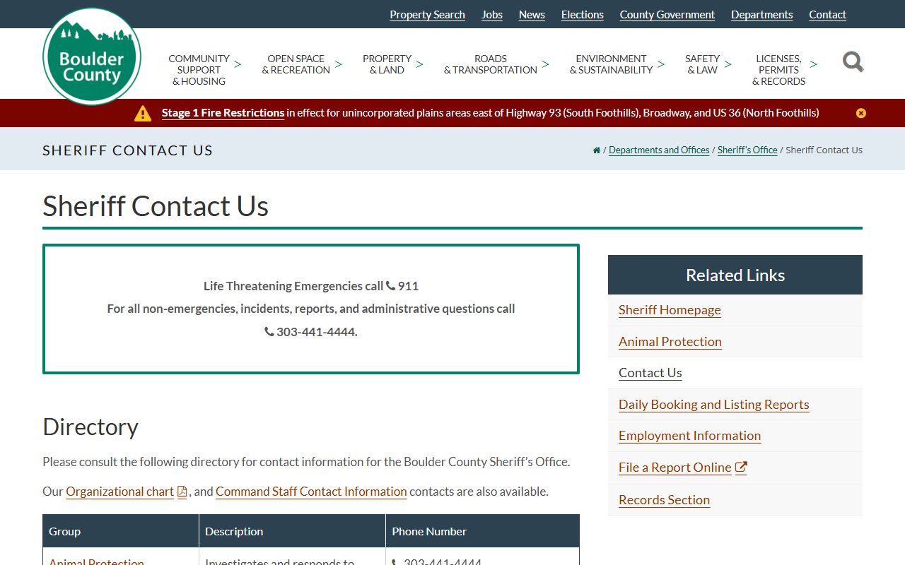 Boulder County Sheriff contact information
