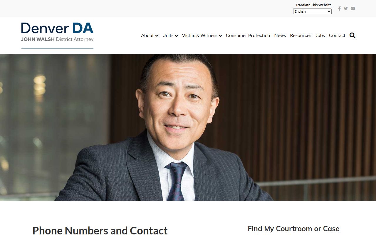 Denver District Attorney website with contact information