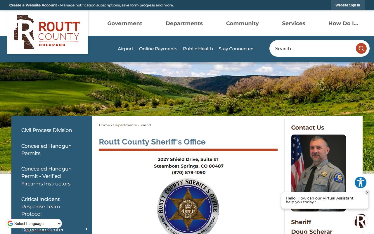 Routt County Sheriff's Office showing law enforcement services