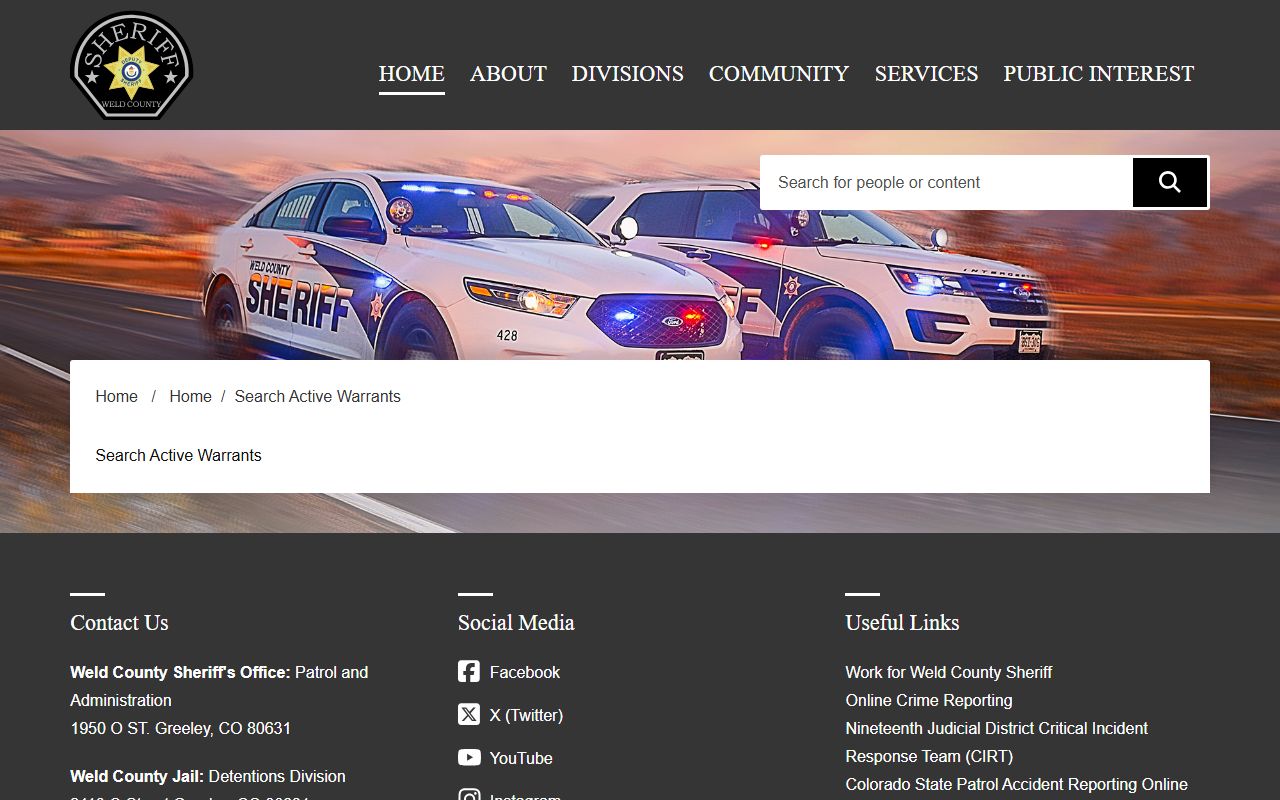 Weld County Sheriff's Office showing law enforcement services