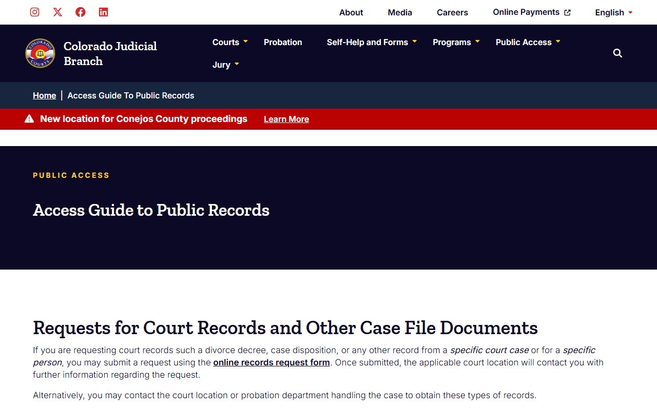 Colorado judicial branch public records access guide and information